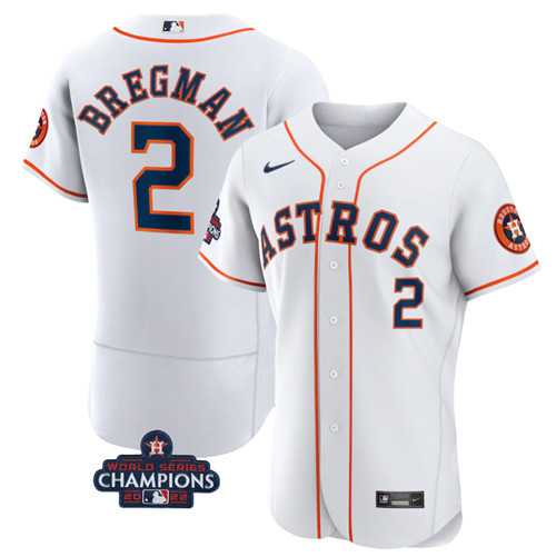 Mens Houston Astros #2 Alex Bregman White 2022 World Series Champions Flex Base Stitched Baseball Jersey